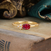 0.5ct Oval Cut Ruby Ring with Side Stones for Her